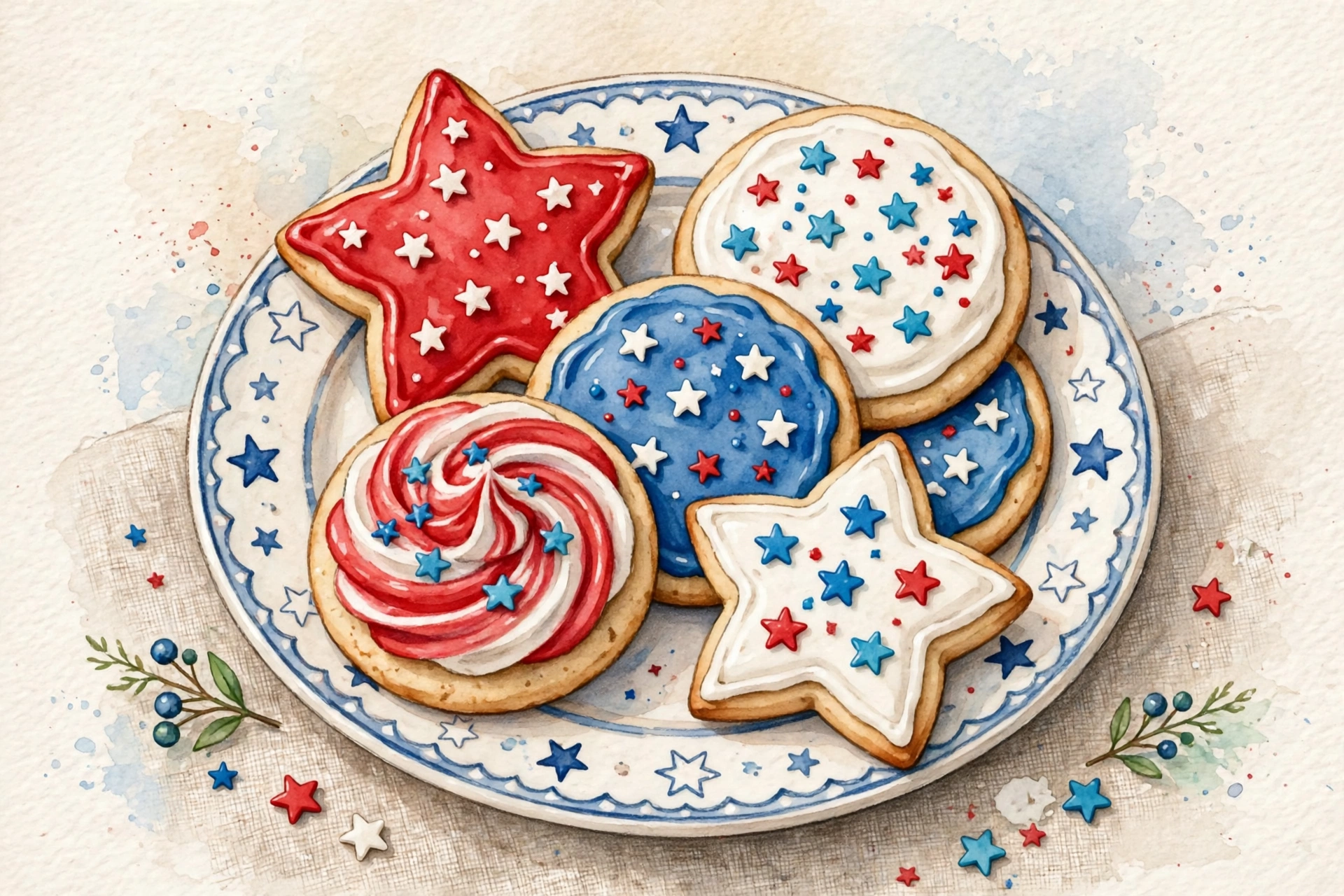 July 2026 red white blue cookies illustration